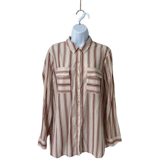 Express The‎ City Shirt Stripe Long Sleeve Button Down Shirt Large Work Classic - Picture 1 of 7
